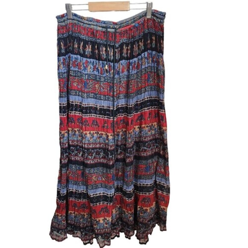 Vtg Basic Editions Maxi‎ Skirt Small Colorful Pleated Boho Hippie Floral Unlined